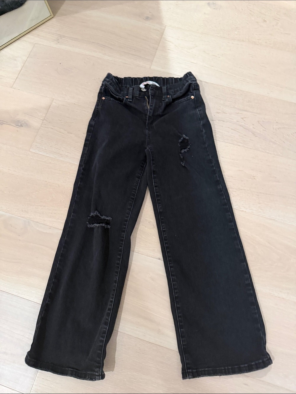YMI Black Distressed Wide-Leg Kids Jeans